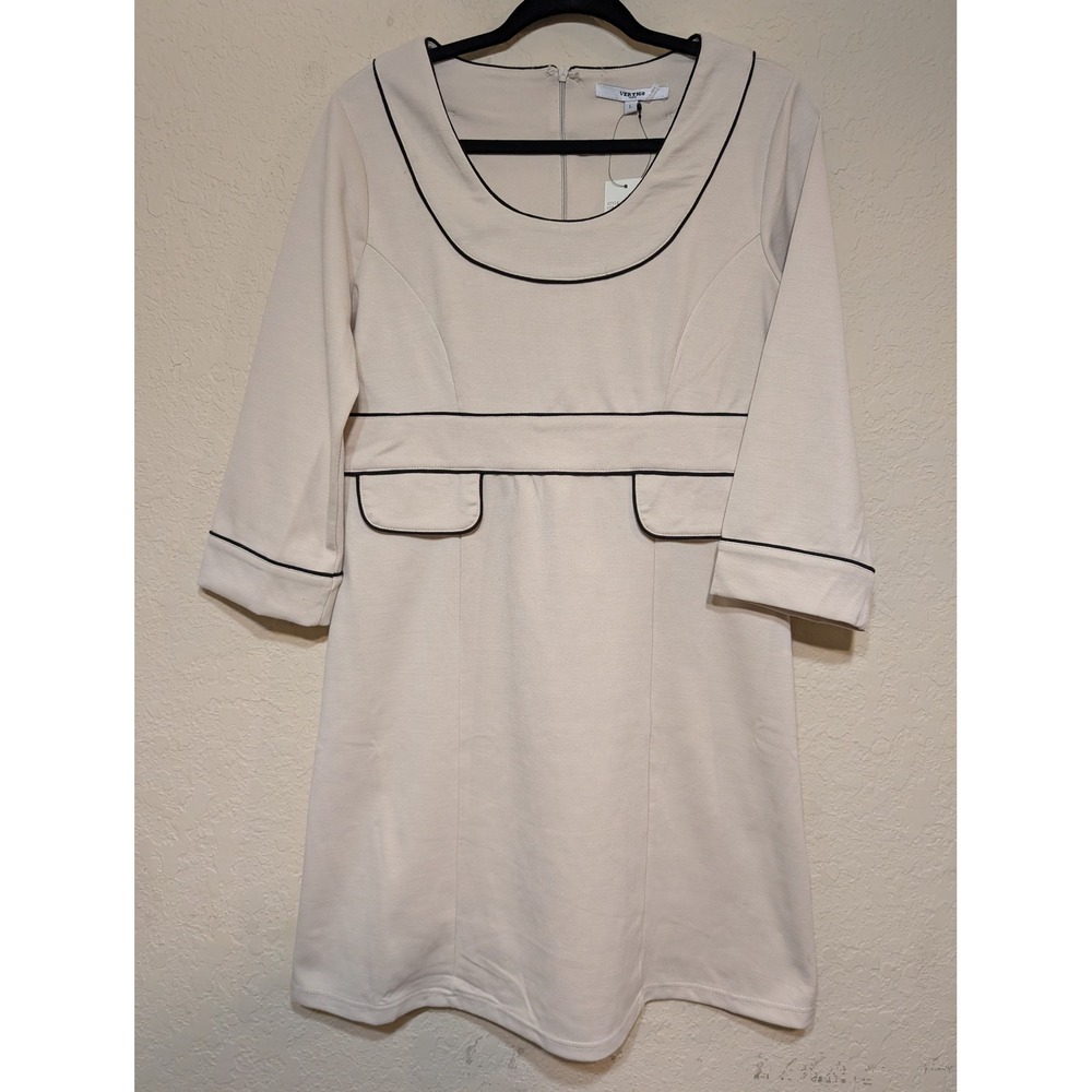 Vertigo Paris‎ Sheath Dress Oyster Black Trim Career Work Party L